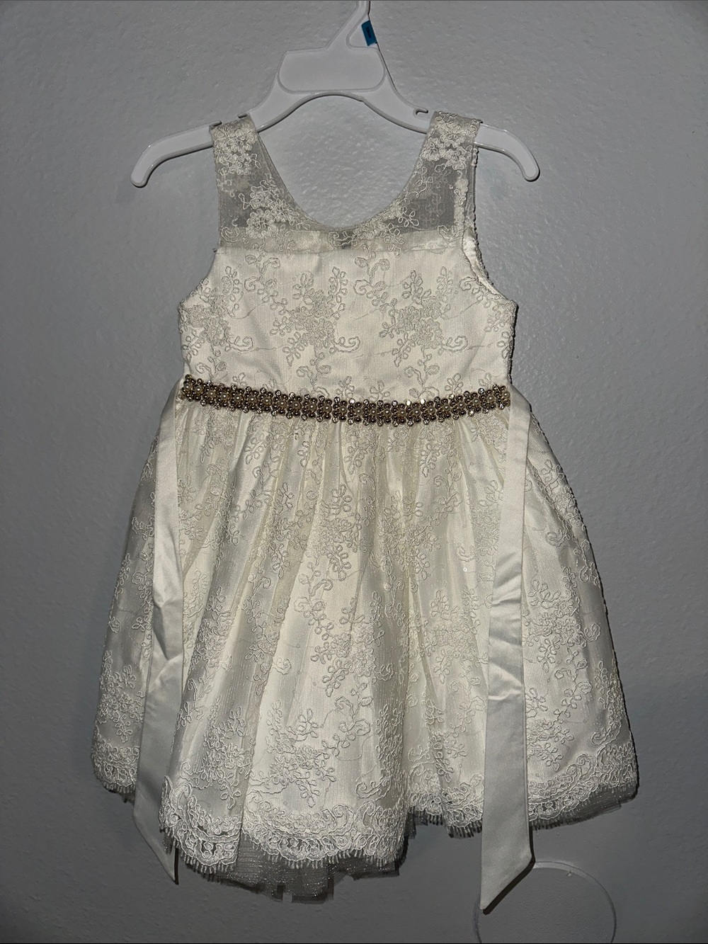 Ivory Lace Flower Girl Dress with Beaded Waistband